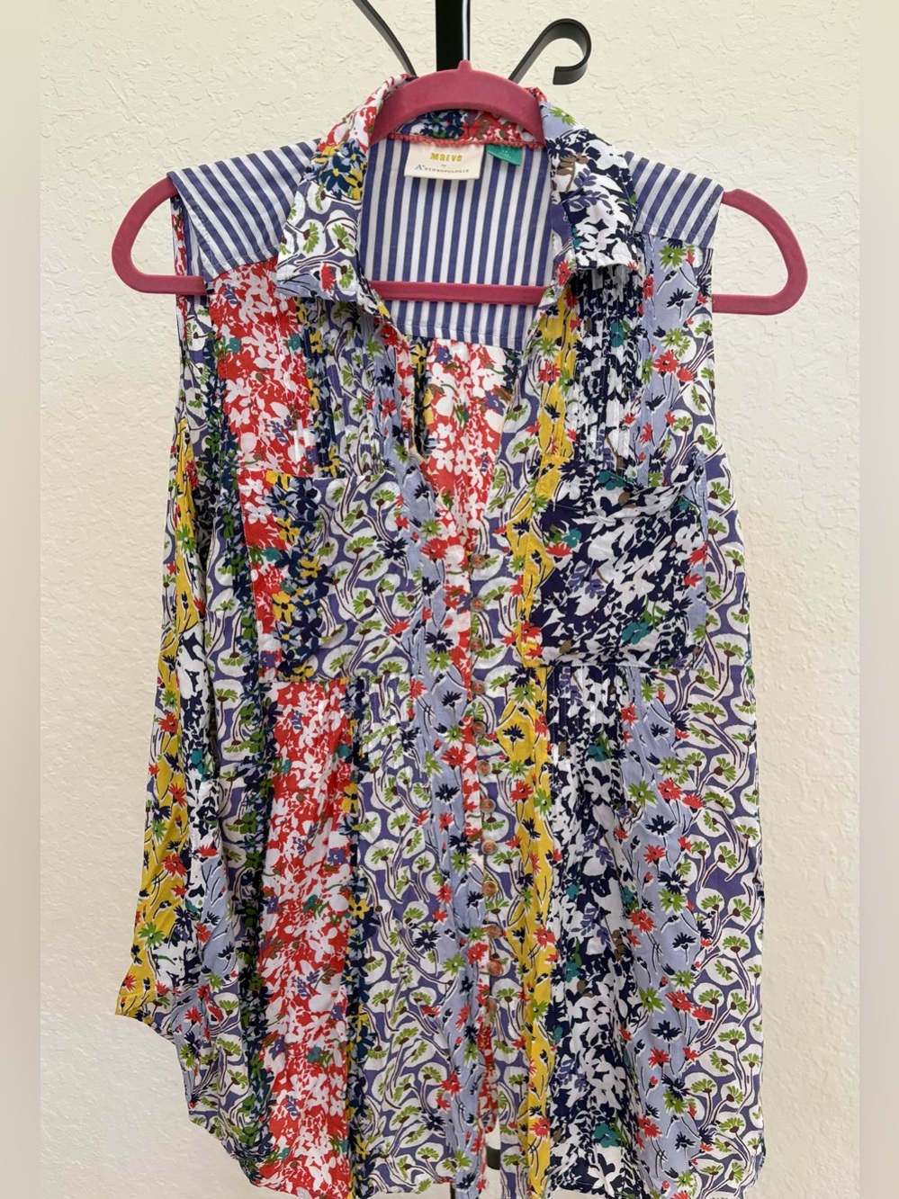 Maeve Multicolor Floral Patchwork Button-Down Top